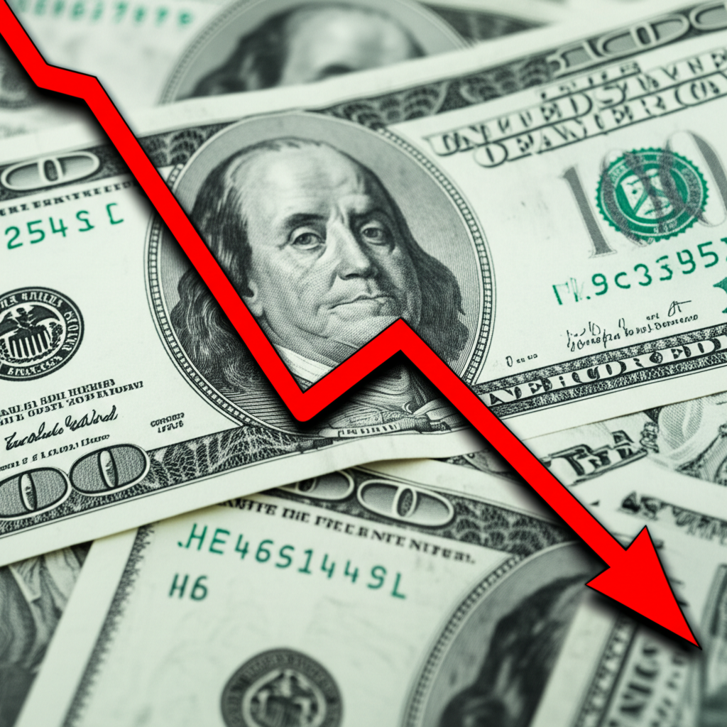 Illustration of the US dollar declining amid economic pressures