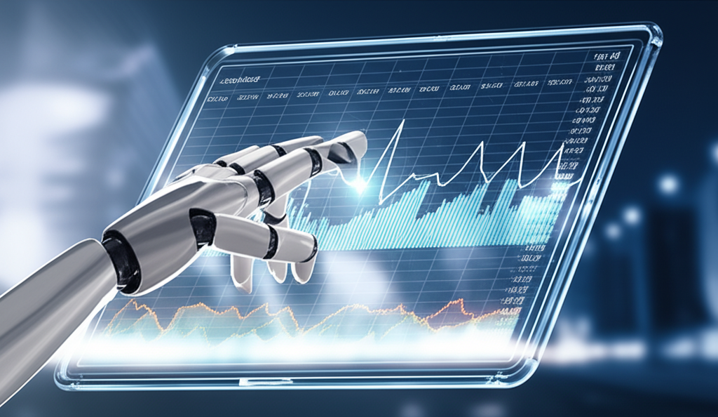 Robot hand managing stock charts